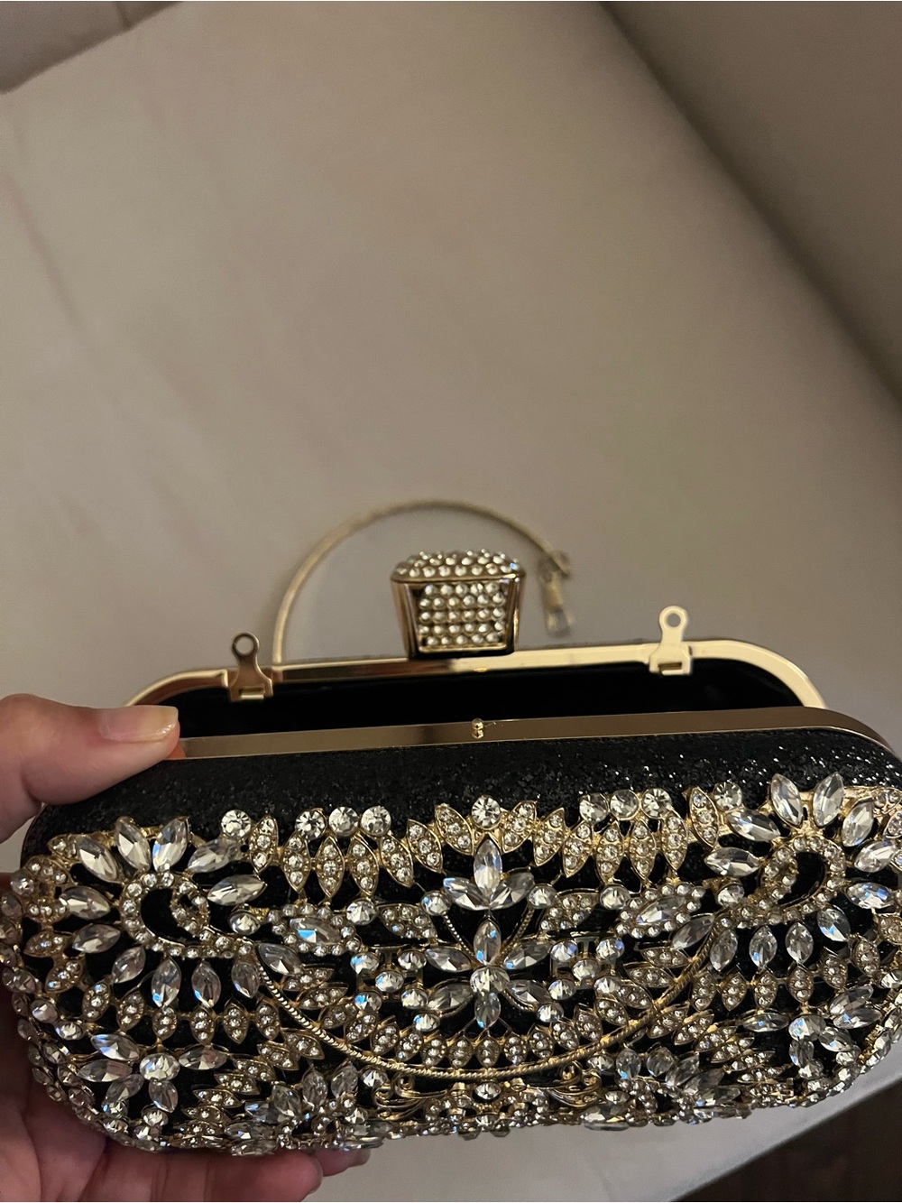 Crystal Embellished Black Evening Clutch - Picture 4 of 4